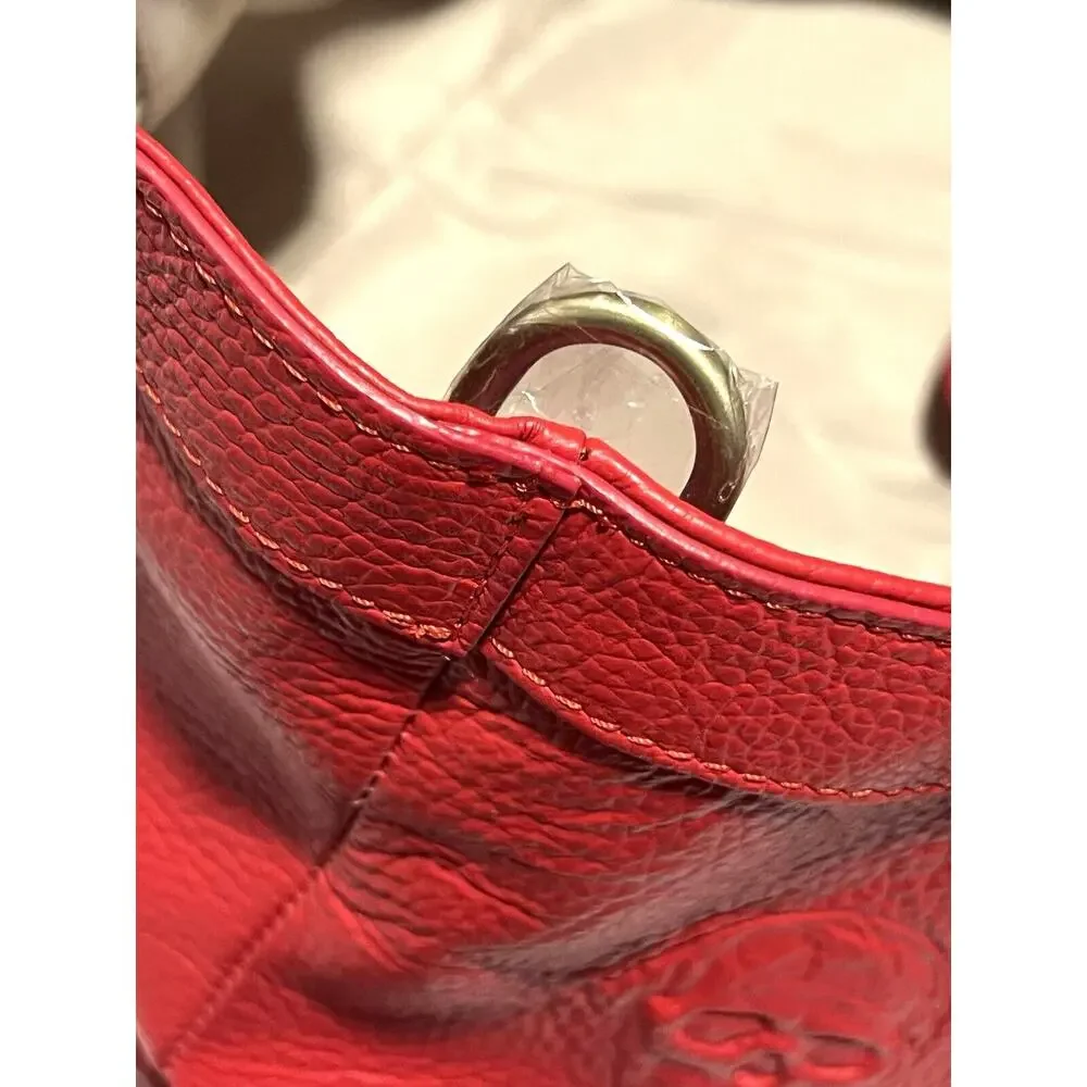 IO PELLE Italia Skull Embossed RED Leather Tote Bag XL Weekender Crossbody Strap